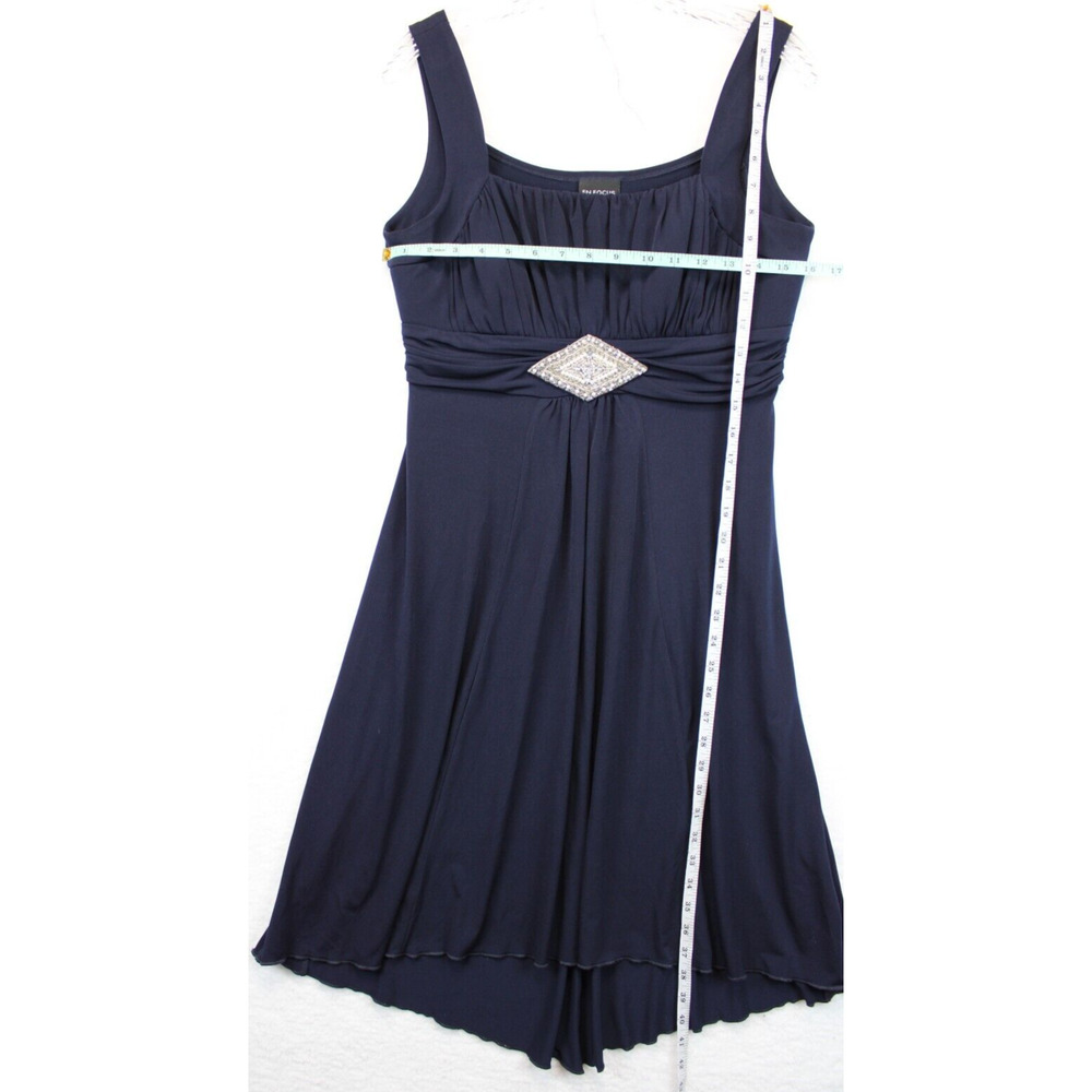 Enfocus Studio Strap Dress Adorned Ruched High Low Women 8 Navy Evening Festive - Picture 6 of 11